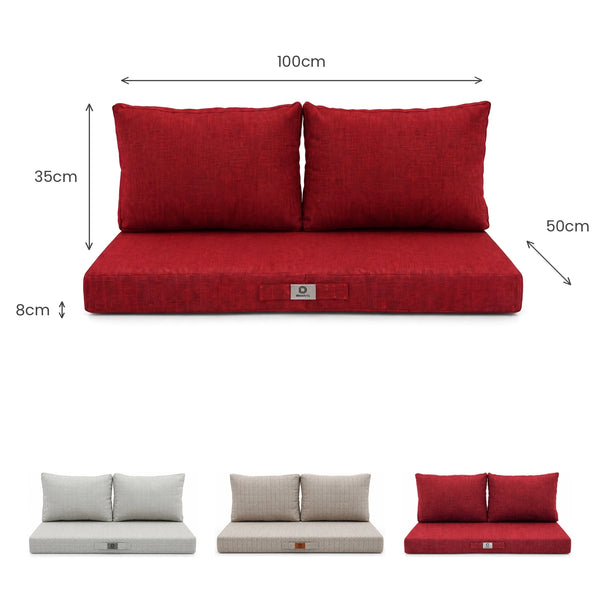 Ensemble Coussins Salon Jardin 100x50 Rouge Bordeaux – dimensions