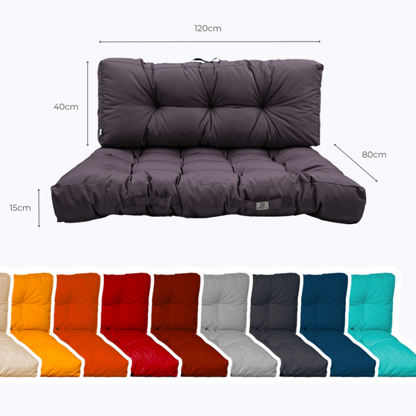 Coussins palette gris carbone 120x80 cm, épais, imperméables, pour fauteuils et canapés, design moderne, Deco-arts.fr