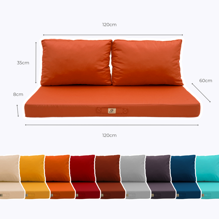 Coussins pour salon de jardin déhoussable 120x60cm Orange - Deco-arts.fr
