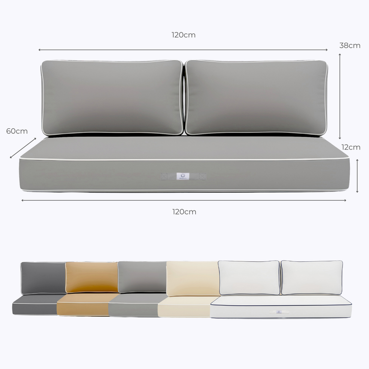 Coussins pour salon de jardin déhoussable premium 120x60cm - Gris clair - Déco Arts