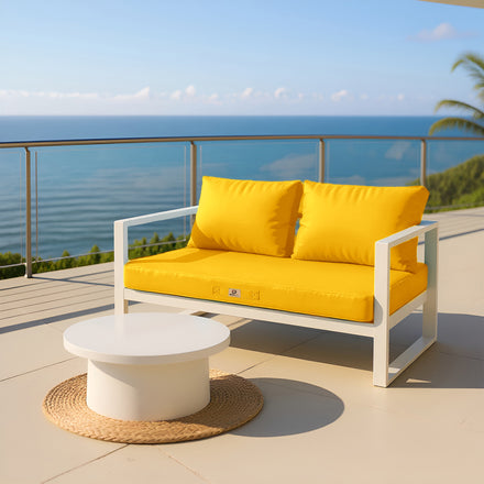 Ensemble Coussins Salon Jardin 120x60 Jaune - Déhoussable & Anti-UV (1 Assise + 2 Dossiers)