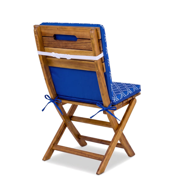 Coussin de chaise haut dossier motif Nautique Bleu – dos uni, sangle réglable et liens