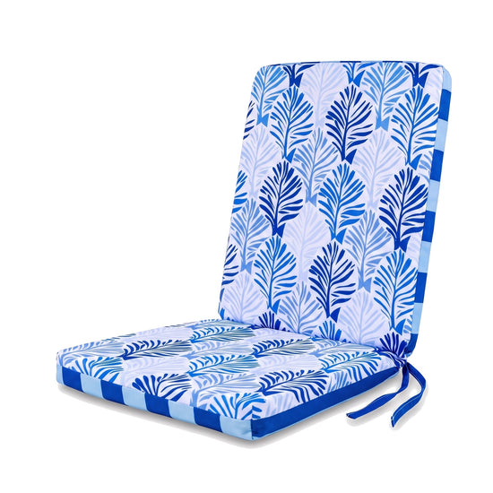 Coussin de chaise haut dossier 95x40 motif Feuillage Bleu, assise et dossier d&