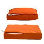 Ensemble de coussins de salon de jardin orange 50x50 cm, déhoussables et anti-UV, pour fauteuils et canapés.