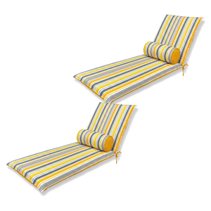 Lot 2 Coussins Chaise Longue 195x60 Motif Rayures Solaires + 2 Traversins - Anti-UV
