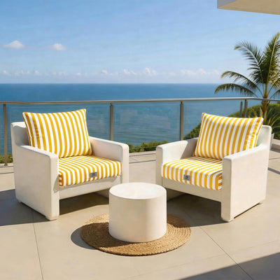 Coussins pour fauteuils et canapés Deco-arts.fr, ensemble rayé jaune 50x50, assise et dossier, tissu 270g pour salon jardin.