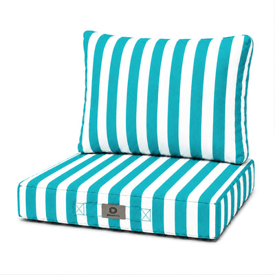 Ensemble Coussins Chaise Jardin 40x40 Rayure Turquoise - Premium 270g (Assise + Dossier)