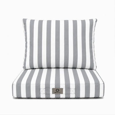 Ensemble Coussins Chaise Jardin 40x40 Rayure Gris Clair - Premium 270g (Assise + Dossier)