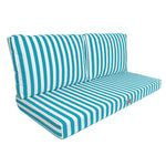 Ensemble de coussins de salon de jardin rayés turquoise, 120x60 cm, pour fauteuils et canapés, avec un coussin d'assise et deux dossiers.