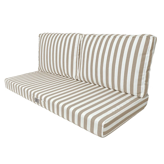 Ensemble de 3 coussins de salon jardin beige à rayures, pour fauteuils et canapés, en tissu 270g, style élégant et confortable.