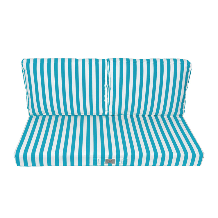 Coussins pour salon de jardin déhoussable 120x60cm - Rayure Turquoise - Deco-arts.fr