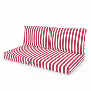 Ensemble Coussins Salon Jardin 100x50 Rayure Rouge - Premium 270g (1 Assise + 2 Dossiers)