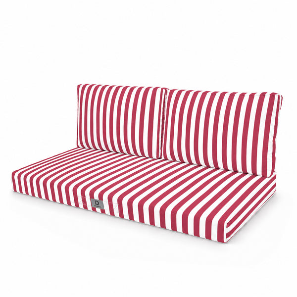 Conjunto de Cojines para Salón de Jardín 100x50 Rayas Rojas - Premium 270g (1 Asiento + 2 Respaldos)