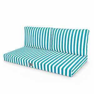 Ensemble Coussins Salon Jardin 120x60 Rayure Turquoise - Premium 270g (1 Assise + 2 Dossiers)