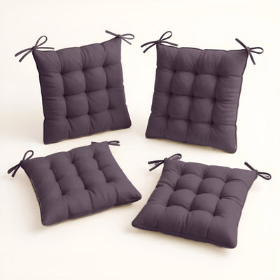 Coussin pour fauteuil Deco-arts.fr, lot de 4 galettes de chaise 40x40 cm gris carbone, déperlantes avec attaches pour intérieur et extérieur.
