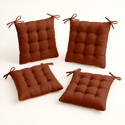 Coussins pour fauteuils et canapés en terracotta, lot de 4 galettes de chaise 40x40, déperlantes avec attaches pour intérieur et extérieur