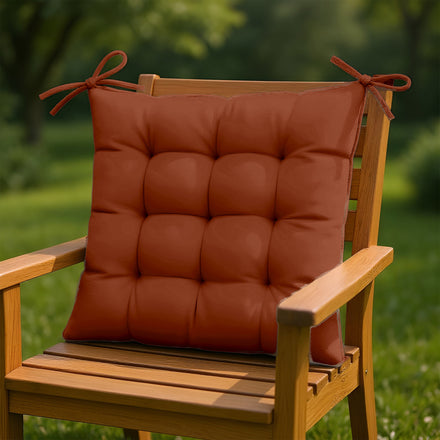 Lot de 4 Galettes de Chaise 40x40 Terracotta - Intérieur & Extérieur (Déperlant avec Attaches)