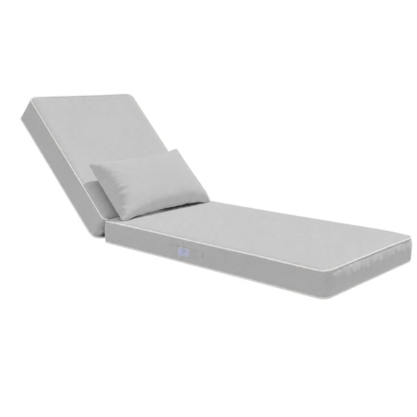 Colchoneta Premium para Tumbona 190x60 Gris Claro - Grueso 10cm & Reposacabezas (Funda Extraíble)