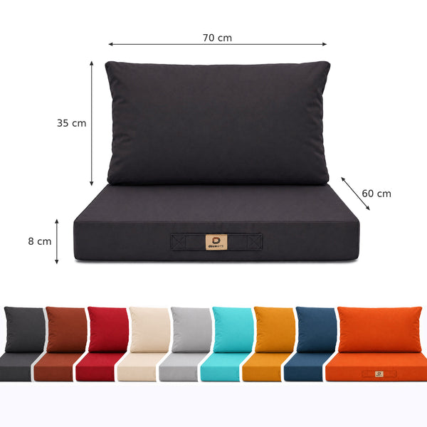 Conjunto de Cojines para Salón de Jardín 60x70 Gris Carbón - Con Funda Extraíble & Anti-UV (Asiento + Respaldo)