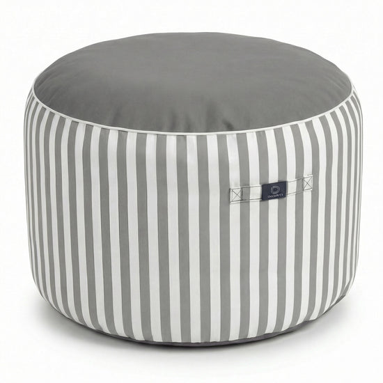 Pouf Rond Rayure Gris Clair - Premium 270g - Hauteur 40cm Diamètre 70cm