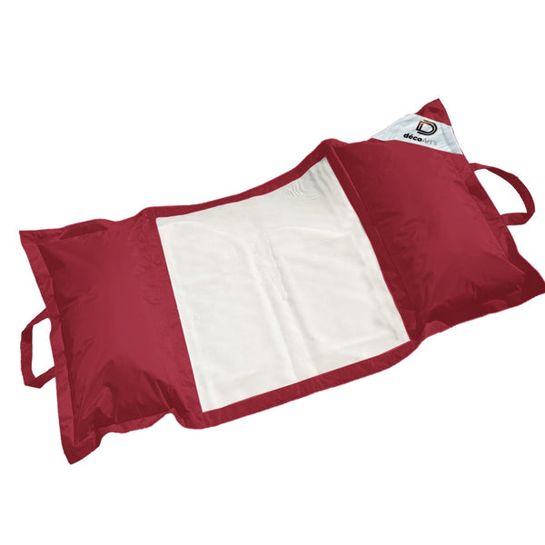 Pouf flottant pour piscine rouge piment, grand modèle XXL 170x90 cm, matelas hamac à billes pour détente extérieure.