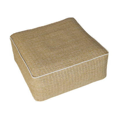 Pouf gonflable extérieur carré de 58cm avec effet raphia, imperméable, conçu par Deco-arts.fr pour l'extérieur.