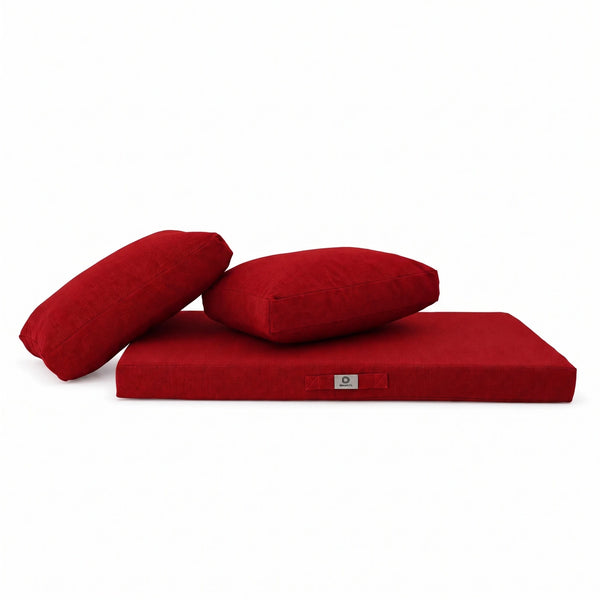 Ensemble Coussins Salon Jardin 120x60 Rouge Bordeaux – 1 assise et 2 dossiers séparés
