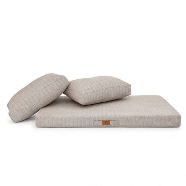 Ensemble Coussins Salon Jardin 120x60 Beige Chiné Noir – 1 assise et 2 dossiers séparés