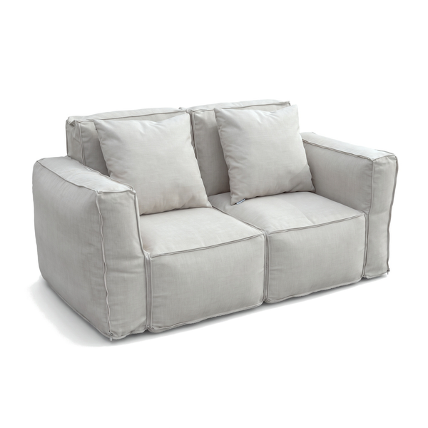 Dos sillones modulares Gris Guijarro unidos con cremallera en un sofá de 2 plazas