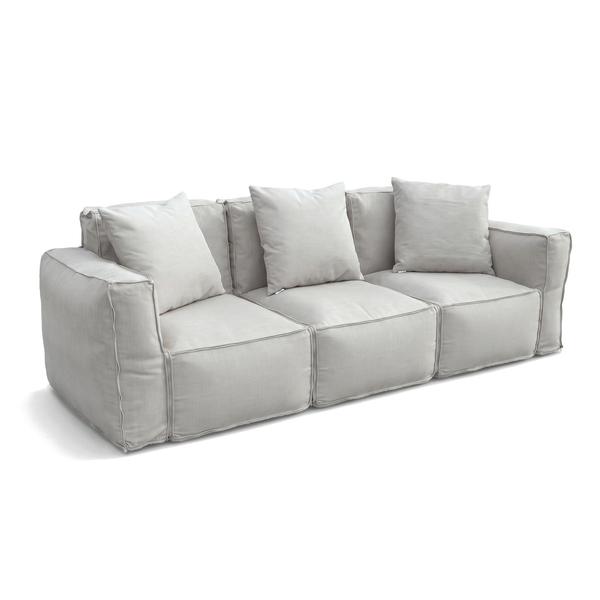 Tres sillones modulares Gris Guijarro unidos con cremallera en un sofá de 3 plazas