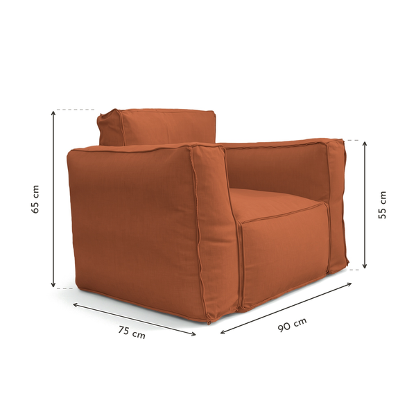 Sillón Modular de Jardín 90x75 Terracota – medidas 90 x 75 x 65 cm, reposabrazos 55 cm