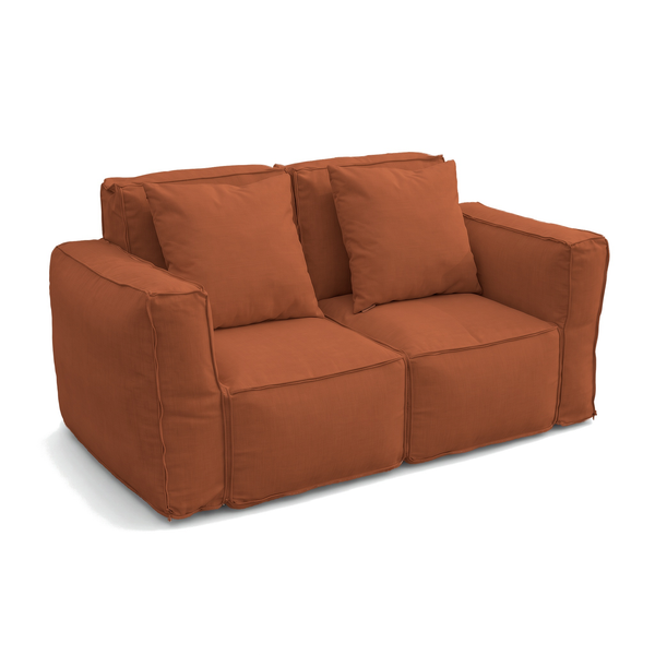 Dos sillones modulares Terracota unidos con cremallera en un sofá de 2 plazas