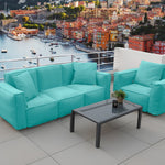 Coussin modulable pour fauteuil de jardin 90x75 cm bleu Caraïbes, tissu Olefin avec cœur gonflable et pompe incluse