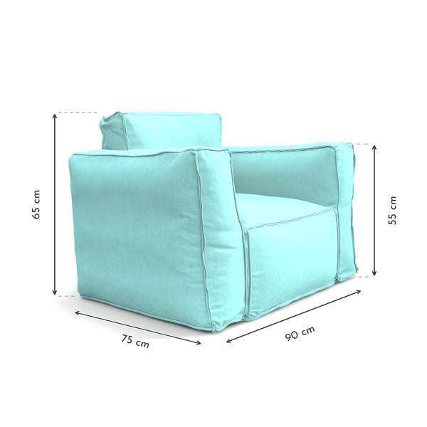 Sillón Modular de Jardín 90x75 Azul Caribe – medidas 90 x 75 x 65 cm, reposabrazos 55 cm