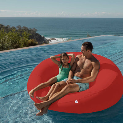 Pouf extérieur flottant pour piscine rouge en tissu Olefin, taille XXL 140x120 cm avec pompe intégrée, Deco-arts.fr