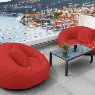 Pouf extérieur flottant pour piscine rouge, XXL 140x120 cm en tissu Olefin avec pompe incluse, design confortable et résistant.
