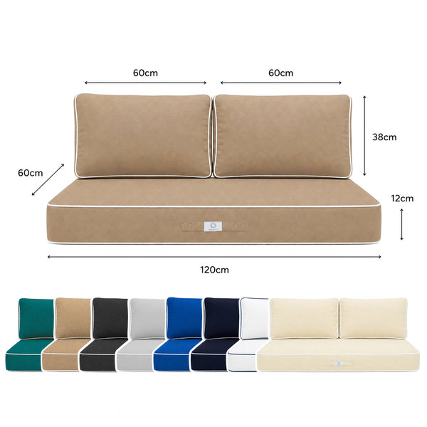 Conjunto de Cojines Premium 120x60 Moca - 1 Asiento + 2 Respaldos (Grueso 12cm & Passepoil)