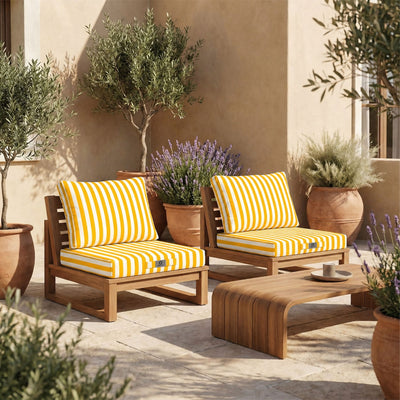 Conjunto de Cojines para Salón de Jardín 50x50 Rayas Amarillas - Premium 270g (Asiento + Respaldo)