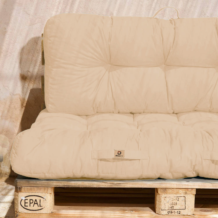 Lot coussins extérieur pour palette beige 120x80 Imperméables Anti-UV DECOARTS - Deco-arts.fr