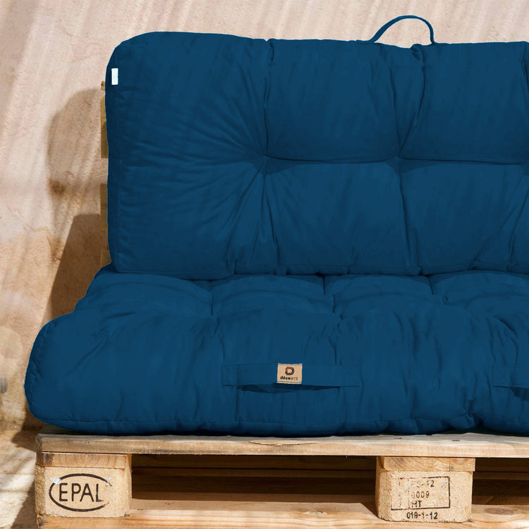 Lot coussins extérieur pour palette bleu pétrole 120x80 Imperméables Anti-UV DECOARTS - Deco-arts.fr