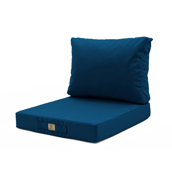 Ensemble de coussins pour salon de jardin 60x60 cm, bleu pétrole, déhoussables et anti-UV, pour fauteuils et canapés.