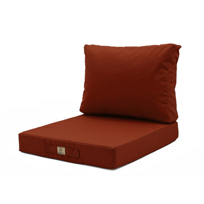 Ensemble de coussins de salon de jardin terracotta pour fauteuils et canapés, déhoussables et anti-UV, 60x60 cm.