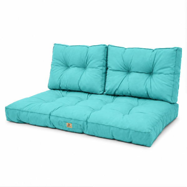 Ensemble Coussins Capitonné Banquette 120x60 Bleu Caraïbes - Épais 15cm (1 Assise + 2 Dossiers)
