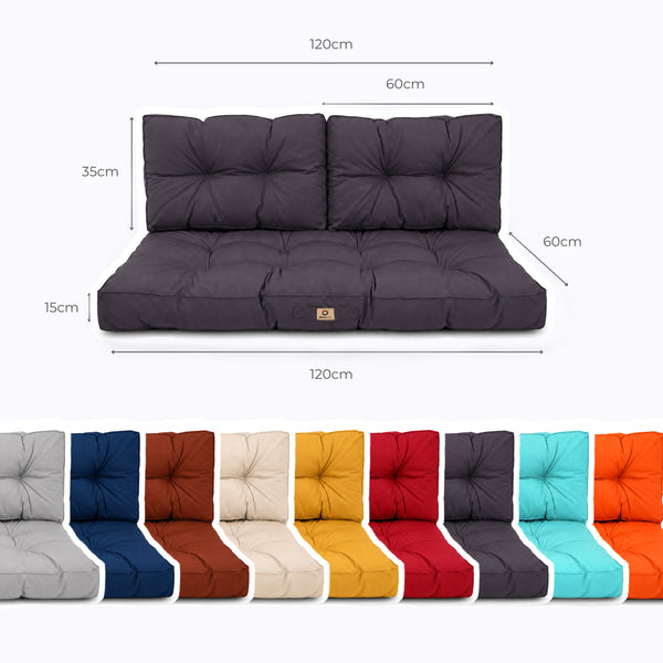 Conjunto de Cojines Acolchados para Banqueta 120x60 Gris Carbón - Grueso 15cm (1 Asiento + 2 Respaldos)