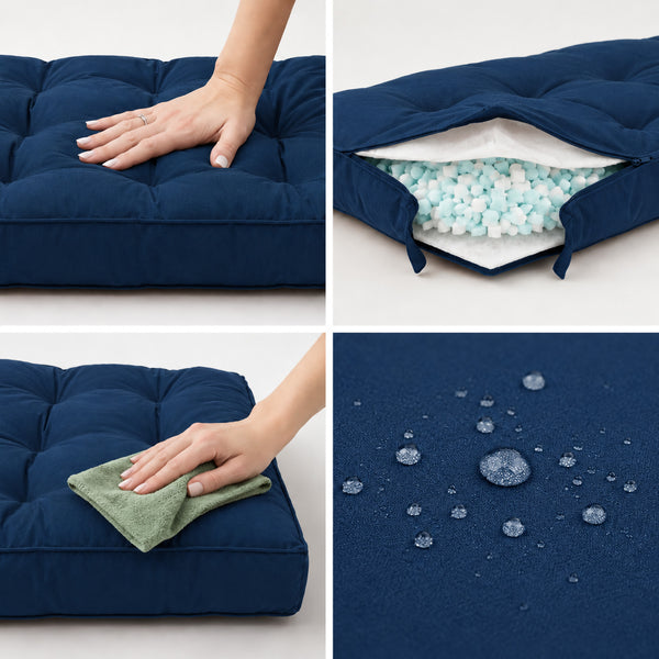 Conjunto de Cojines Acolchados para Banqueta 120x60 Azul Petróleo - Grueso 15cm (1 Asiento + 2 Respaldos)