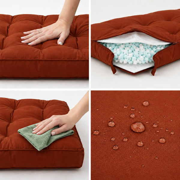 Ensemble Coussins Capitonné Banquette 120x60 Terracotta - Épais 15cm (1 Assise + 2 Dossiers)