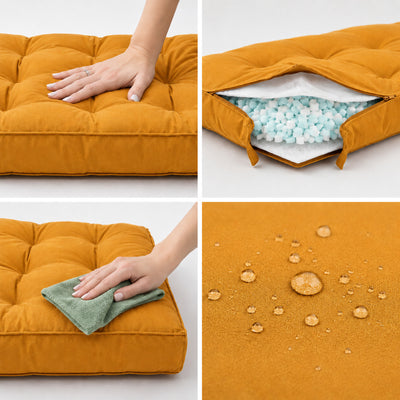 Conjunto de Cojines Acolchados para Banqueta 120x60 Amarillo - Grueso 15cm (1 Asiento + 2 Respaldos)