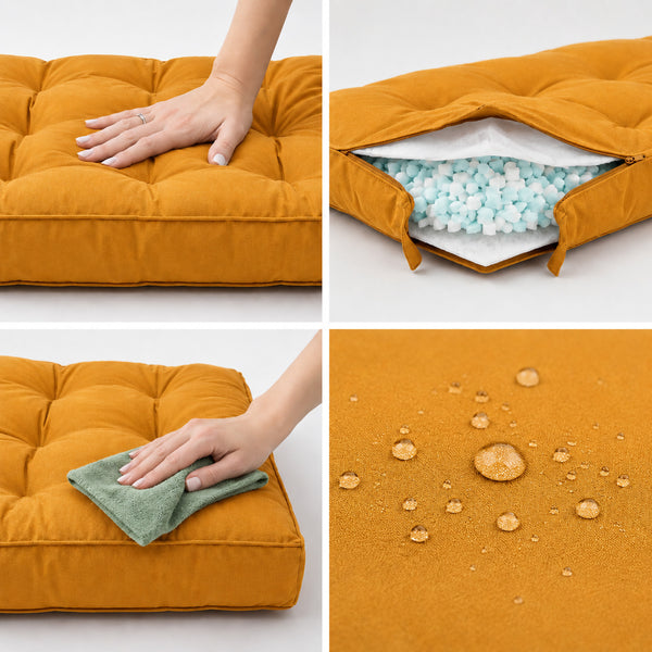 Conjunto de Cojines Acolchados para Banqueta 100x50 Amarillo - Grueso 15cm (1 Asiento + 2 Respaldos)