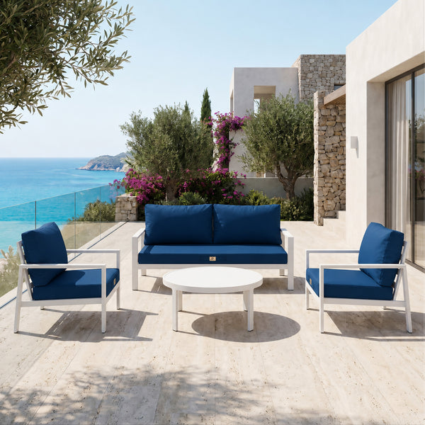 Ensemble Coussins Salon Jardin 50x50 Bleu Pétrole - Déhoussable & Anti-UV (Assise + Dossier)