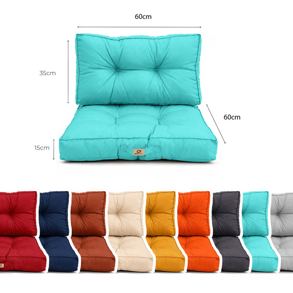 Conjunto de Cojines Acolchados 60x60 Azul Caribe - Grueso 15cm & Mullido (Asiento + Respaldo)